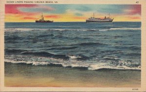 Postcard Ships Ocean Liners Passing Virginia Beach VA