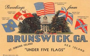 GREETINGS FROM BRUNSWICK GEORGIA ST. SIMONS ISLAND LARGE LETTER POSTCARD (1940s)