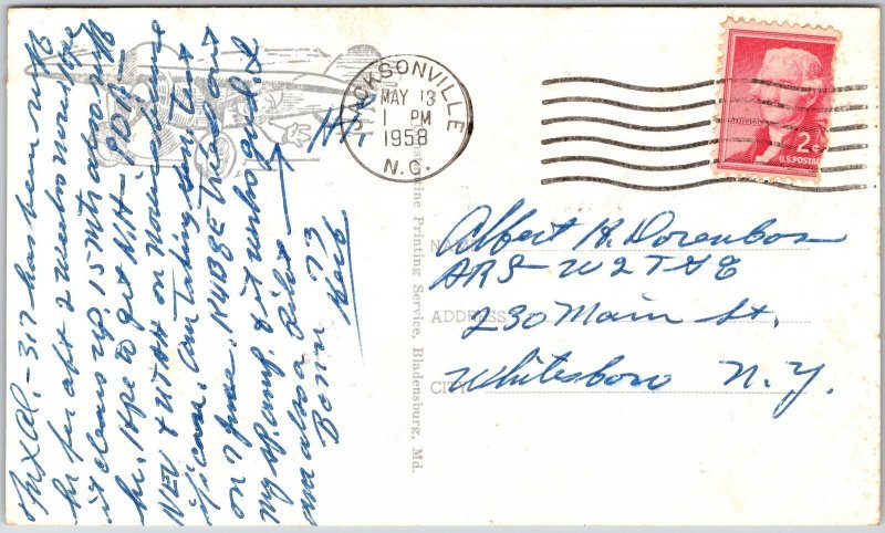 1958 QSL Radio Card Code K4RHG Jacksonville NC Amateur Station Posted Postcard