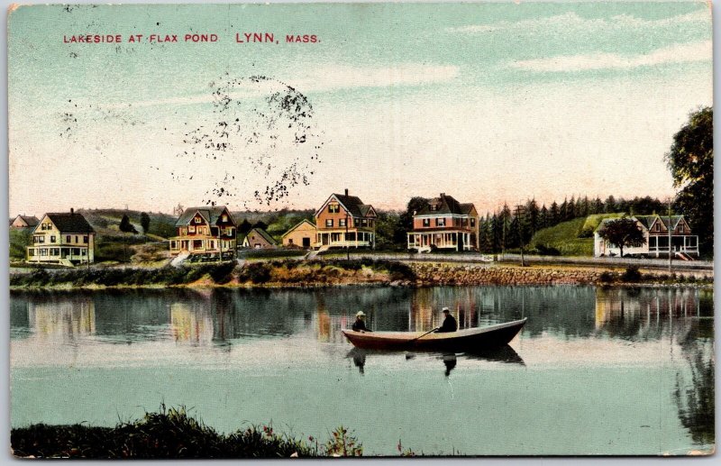 1908 Lakeside at Flax Pond Lynn Massachusetts MA Boating Posted Postcard