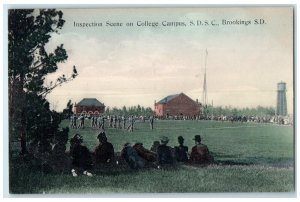 c1910 Inspection Scene College Campus SDSC Field Brookings South Dakota Postcard