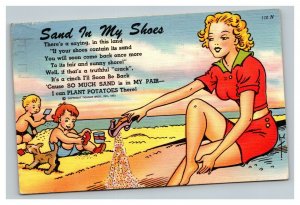 Vintage 1940's Comic Travel Postcard Woman Sand in my Shoes Florida Poem