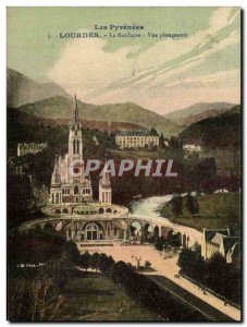 Old Postcard The Pyvenees Lourdes Basilica View Sinking