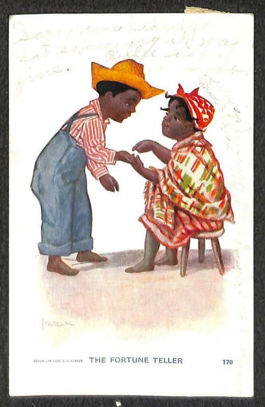 THE FORTUNE TELLER PALM READING ARTIST SIGNED BLACK AMERICANA POSTCARD 1907