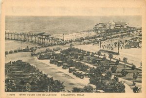 Postcard Texas Galveston Bah House Boulevard automobiles Harvey 1920s 23-8622