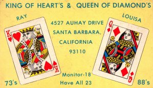 King of Heart's Queen of Diamond's Playing Cards Santa Barbara California~113351