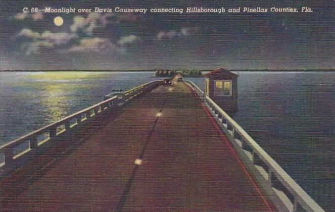 Florida St Petersburg Moonlight Over Gandy Causeway Curteich