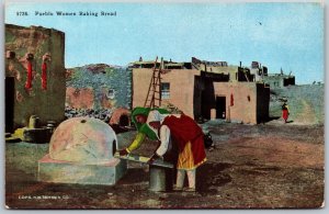 Vtg Native American Pueblo Indian Women Baking Bread Postcard