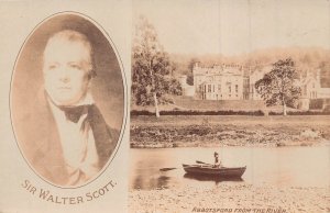 SIR WALTER SCOTT PORTRAIT-ABBOTSFORD SCOTLAND FROM THE RIVER~REAL PHOTO POSTCARD