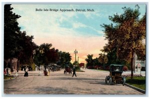 c1910 Belle Isle Bridge Approach Detroit Classic Cars Michigan Vintage Postcard 