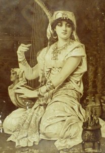 1890's Big Lovely Grecian Lady Playing Lyre Harp Card Print 6 7/8 X 10 1/4 &D