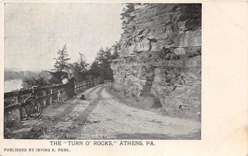 Athens Pennsylvania~Turn O' Rocks~Man & Lady Viewing River by Bicycles~1905 PC