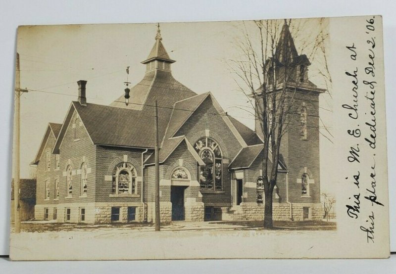 Fayette Ohio RPPC M.E. Church Built 1906, Real Photo to Ganotown WV Postcard P6