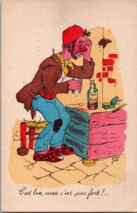 Caricature Man It's Far, But It's Not Strong! Algeria Vintage Postcard 09.14