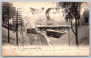 1907  Railroad Station   Greenfield  Massachusetts  Postcard