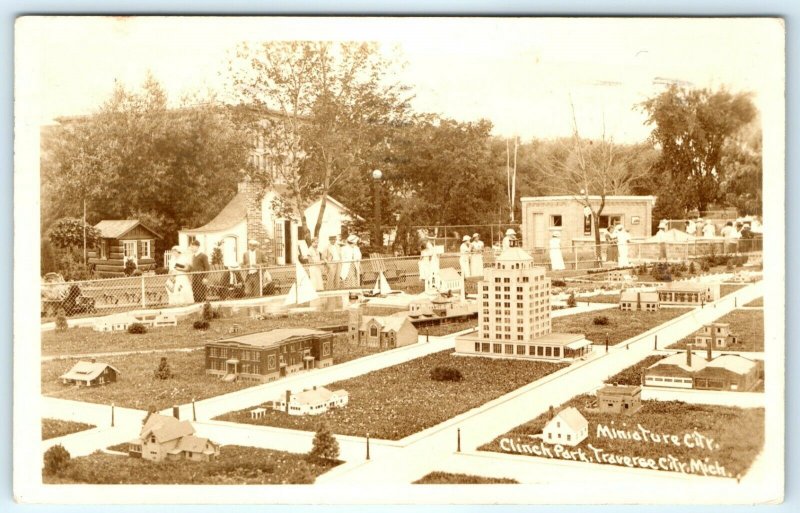 1935 Traverse City Michigan Miniature Town Clinch Park RPPC Real Photo A8