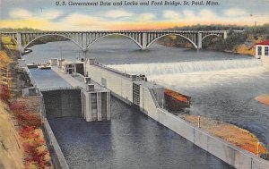 US Government Dam and Locks and Ford Bridge St. Paul, MN USA Canal Unused 