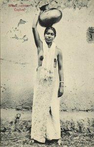 ceylon, Native Topless Nude Woman Water Carrier, Pottery (1910s) Postcard