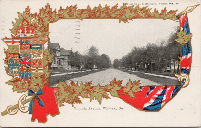 Victoria Avenue Windsor Ontario ON Patriotic Flag c1907 Postcard F35