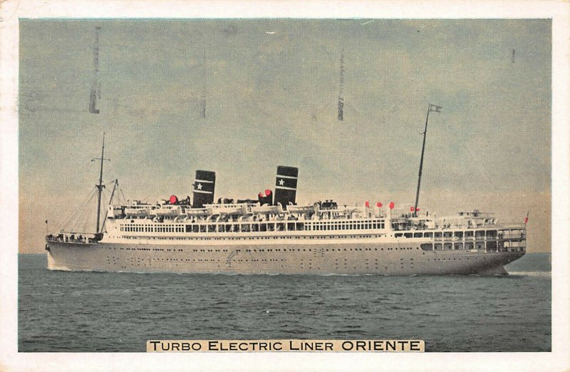 Turbo Electric Liner Oriente, Blue Ribbon Ship of the Tropic Seas,Early Postcard