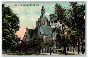 Streator Illinois IL Postcard First Methodist Church Exterior Scene 1912 Trees