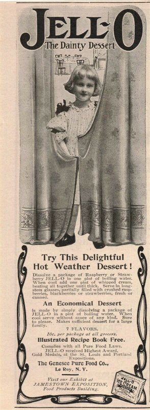 1907 Original Print Ad Adorable Girl Jell-O Dainty Dessert Ice Cream 2P1-6