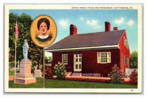 Jennie Wade House and Monument Gettysburg Pennsylvania PA UNP Linen Postcard N24