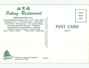 Unused Pre-1980 PEKING RESTAURANT Washington DC p6443