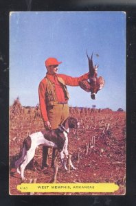 GREETINGS FROM WEST MEMPHIS ARKANSAS PHEASANT HUNTING DOG VINTAGE POSTCARD