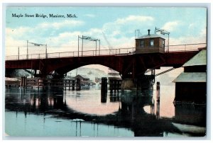1912 Maple Street Bridge River Lake Ship Ferry Manistee Michigan MI Postcard