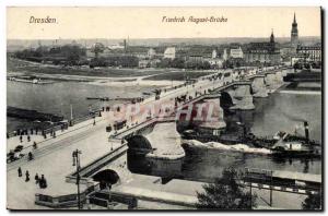 Dresden Old Postcard Friedrich August Brucke (boat boat ship)