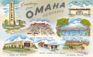 OMAHA Nebraska Stock Yards, Ak-Sarben Racing Offutt AFB c1960s Vintage Postcard