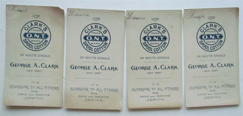 GEORGE CLARK SPOOL COTTON set of 4 ANTIQUE VICTORIAN TRADE CARDS