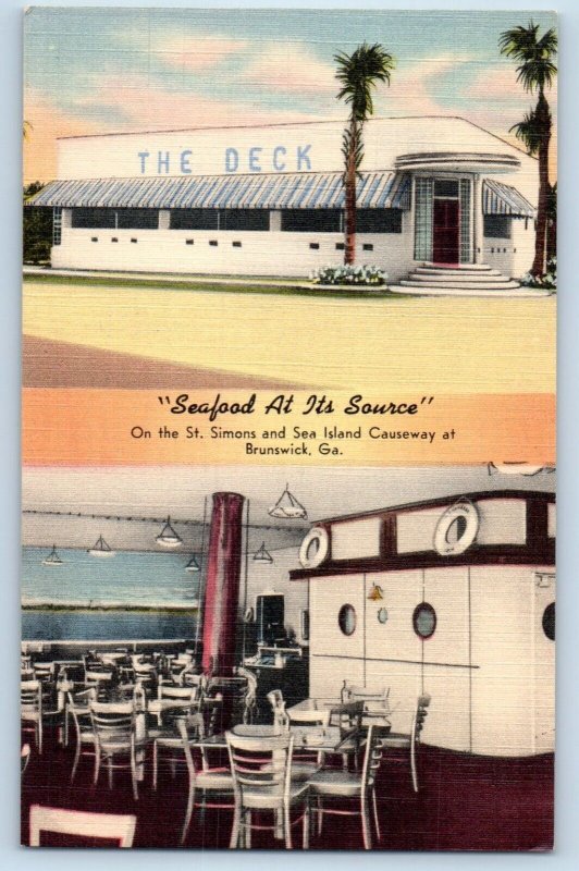 Brunswick Georgia GA Postcard Seafood At Its Source Multiview Restaurant 1940