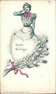 Easter Pretty Woman Inside Egg c1910s Postcard