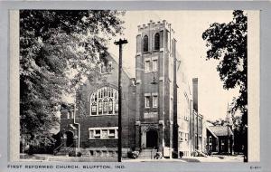 BLUFFTON INDIANA FIRST REFORMED CHURCH CLEAR VIEW SILVER BORDER  POSTCARD 1930s