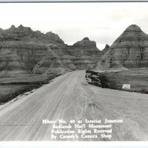 c1940s Badlands, So Dak RPPC Hwy 40 Interior Real Photo PC SD Canedy Shop SD A87