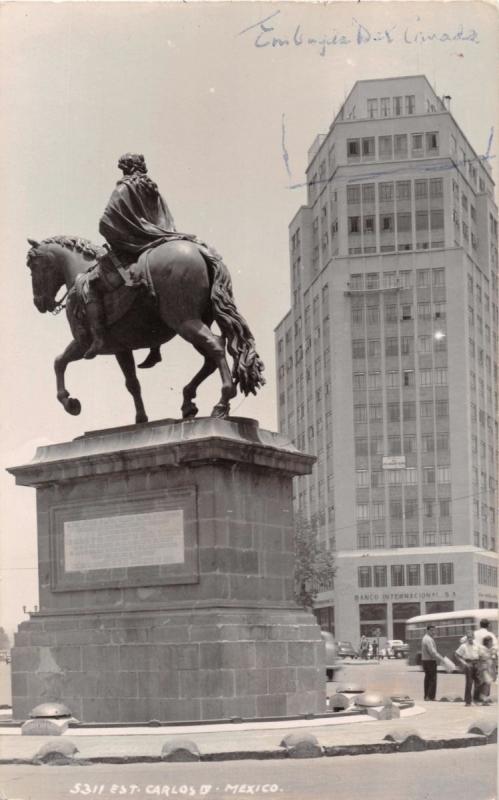 MEXICO CITY~STATUE CARLOS IV~CANADIAN EMBASSY~BREHME REAL PHOTO POSTCARD 1940s