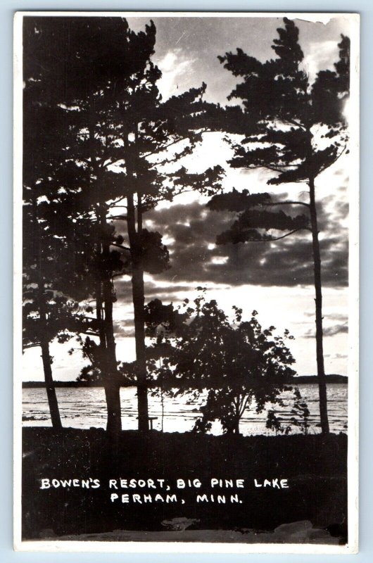 Perham Minnesota MN Postcard RPPC Photo Bowen's Resort Big Pine Lake c1940's