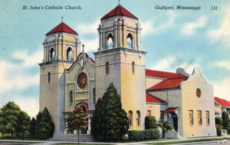 Old St. John's Cathedral, Destroyed, Gulfport, Mississippi Postcard