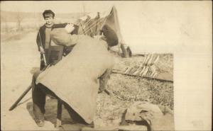 Photography Man Tripod Camera Boy Fishing Catch c1910 Real Photo Postcard