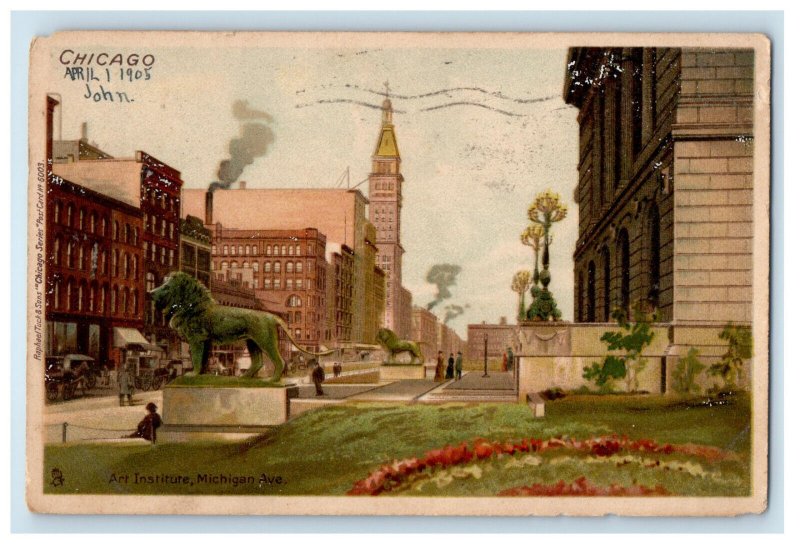 1905 Art Institute Michigan Avenue Chicago IL Winamac IN Tuck Posted Postcard 