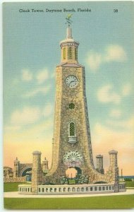 Daytona Beach, Florida FL Clock Tower Vintage Linen Postcard Curteich 