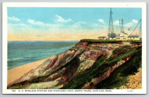 Lighthouse~US Wirelesss Station & Highland Light Cape Cod MA~Vintage Postcard