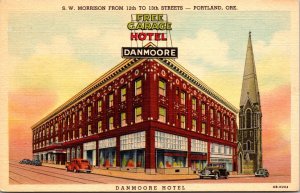 Linen Postcard Danmoore Hotel in Portland, Oregon