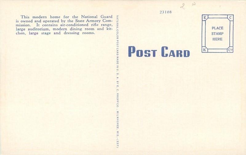 Albert Lea Minnesota~Flag Pole at National Guard Armory~1940 Postcard 