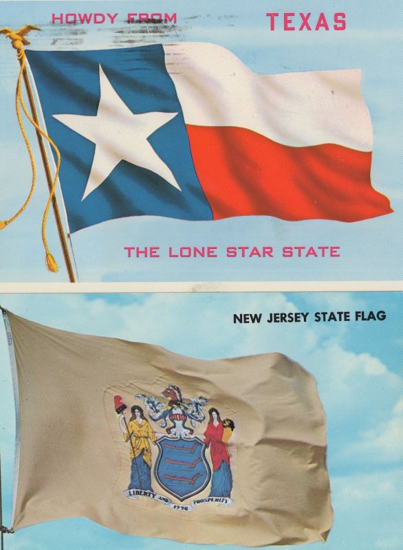 New Jersey Texas State USA Flag 2x Postcard s