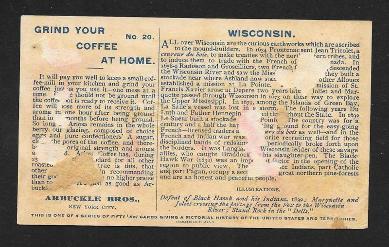 VICTORIAN TRADE CARD Arbuckle Coffee Wisconsin Scenes