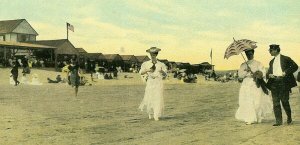 Postcard Antique  View of Formal Dressed Folks on Easton's Beach ,Newport, RI.