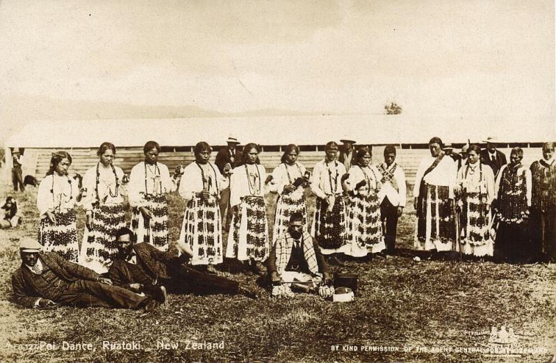 new zealand, RUATOKI, Native Maori Poi Dance (1907) RPPC Queensland Stamp